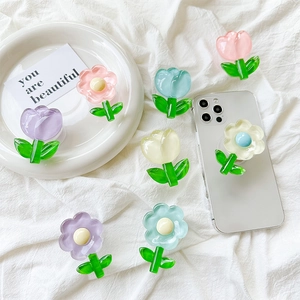 Chic 3D tulip flower phone grip holder with colorful acrylic macarons style design
