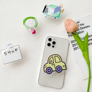 Cartoon Acrylic Collapsible Phone Grip Griptok Stand For Mobile Phones Minimalist Illustration Car Shopping Bag Girl Design