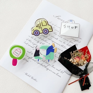 Flat style acrylic shopping bag and girl phone grip holder set in modern minimalist design