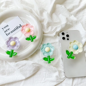 Chic tulip flower phone socket grip in multiple colors for a stylish aesthetic look