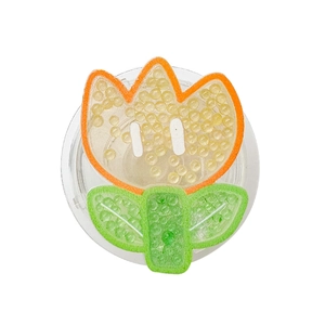 Floral phone socket grip with tulip shape and internal transparent beads on white background