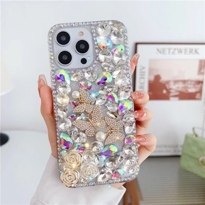 Luxury iPhone case with sparkling rhinestones, 3D butterflies and pearl floral accents