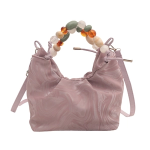Pink marble cloud bag with beaded resin handle and detachable shoulder strap
