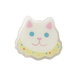 Cute cartoon white cat phone socket grip with pink ears and yellow bowtie for desk support