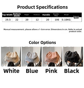 Detailed size guide and specifications for the minimalist bucket shoulder bag