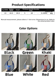Detailed size chart and specifications for the PU leather half-moon shoulder bag