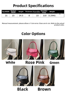 Detailed size specifications and material chart for the stone texture crossbody bag
