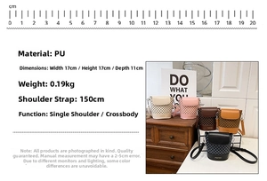 Dimensions détaillées d'un sac seau cylindrique en cuir PU avec bandoulière 150 cm