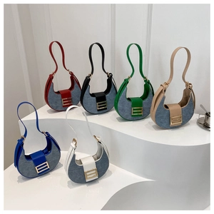 Retro crescent underarm shoulder bags in multiple colors with metallic buckle accents