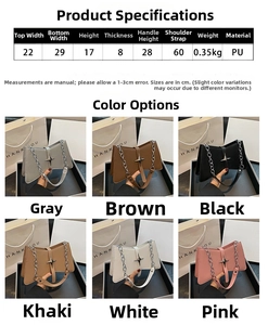 Tableau des tailles et dimensions du sac à bandoulière tendance en similicuir en 6 coloris