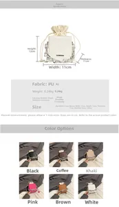 Detailed chart showing mini PU crossbody bag dimensions and multi-color options available