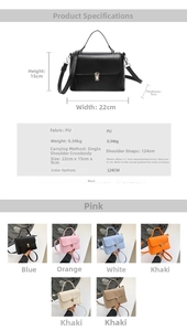 Size chart and color selection of the PU leather crossbody bag showing dimensions and options