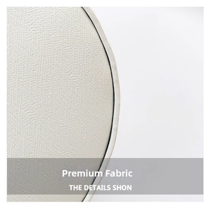 Dettaglio del tessuto premium bianco con texture litchi e cuciture perimetrali