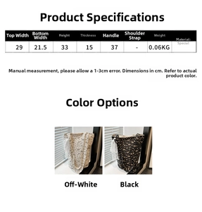Size guide for floral crossbody bag with dimensions, weight and material specifications