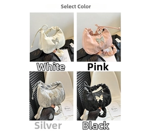Detailed grid view of butterfly crossbody bags in white, pink, silver, and black colors