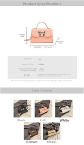 Detailed size specifications for the PU leather crossbody bag with metal bow decoration