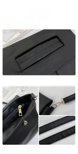 Detail of lychee pattern leather texture and high-quality gold metal hardware on black bag