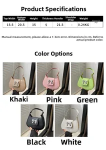 Size chart and dimensions for the bow-knot half-moon PU leather underarm bag