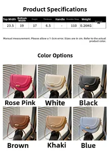 Detaillierte Größentabelle und Farboptionen für die minimalistische Kunstleder Satteltasche