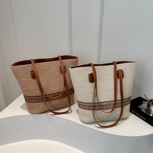 Women Straw Woven Tote Bag Large Capacity Lace Floral Trim Casual Summer Beach Vacation Shoulder Handbag