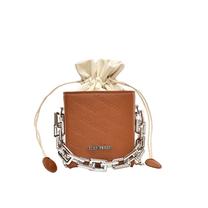Chic two-tone mini bucket bag with silver chunky chain strap and rich rabbit pattern