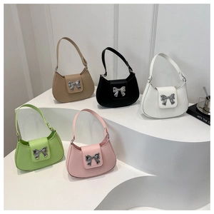 Chic semi-circular underarm bags in multiple colors with silver bow metallic buckle
