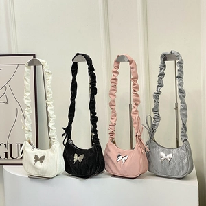 Butterfly Decor Underarm Bag PU Ruched Scrunchie Strap Crescent Shoulder Bag For Women Trendy Fashionable Chic