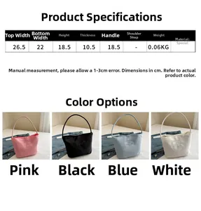 Size specification chart for minimalist nylon underarm bag with four color options