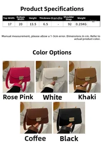 Detailed size specifications and multi-color options for the minimalist PU crossbody bag