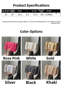 Detailed comparison of six colors for the quilted chain shoulder bag with dimensions