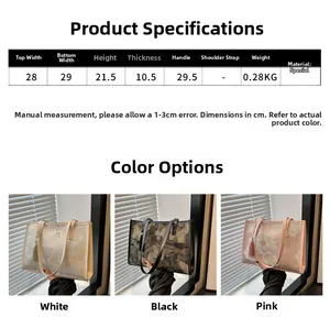 Size chart showing dimensions for large capacity embroidered tote bag with three color options