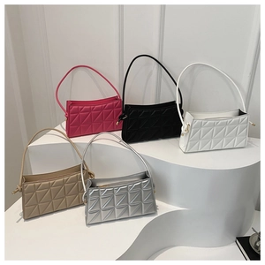Quilted small crossbody bags displayed in pink, black, white, khaki, and silver