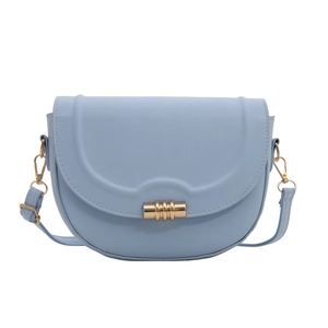 Light blue semi-circular saddle bag with wavy flap and golden cylindrical clasp decoration