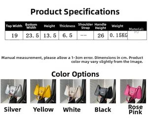 Detailed size specifications and color options for the stylish PU leather baguette bag