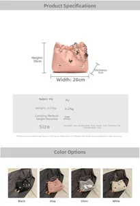 Details zur Metallic-Schleifen-Tasche mit Größenangaben und Gewicht von nur 0,27 kg