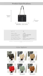Detailed size chart and dimensions for the trendy quilted chain shoulder bag for women