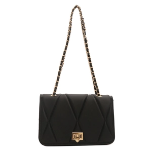 Chic black quilted crossbody bag with gold chain strap and rectangular metal lock