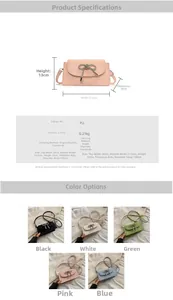 Size guide for bow-knot crossbody bag showing detailed dimensions and PU fabric specs