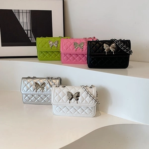 Sac Bandoulière Femme En Cuir PU Matelassé Mode Papillon Boucle Métallique Chaîne Sac Épaule Petit Carré À Main Polyvalent Chic
