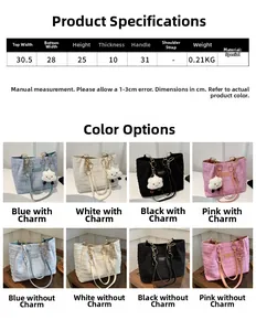 Detailed dimension guide for tweed tote bag with width 30.5cm and height 25cm sizes