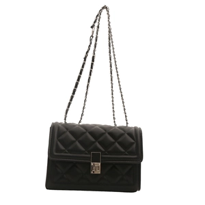 Sac bandoulière matelassé noir classique avec chaîne argentée et fermoir rectangulaire