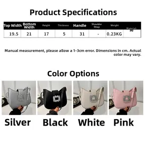 Tableau des tailles et options de couleurs pour le sac à boucle en strass étincelants
