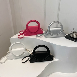 Borsa A Mano Trapezoidale Geometrica Pelle PU Con Manico Ad Anello Circolare Borsa A Tracolla Tinta Unita Per Donna