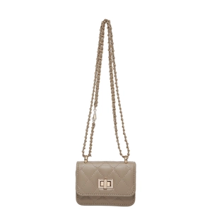 Classic quilted small square crossbody bag with gold chain strap in khaki finish