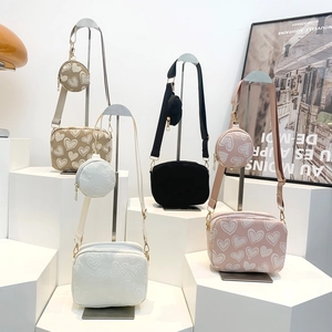 Women Heart Embossed Crossbody Bag PU Leather Trendy Style With Round Coin Purse And Wide Strap Daily Casual