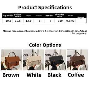 Detailed size chart for retro PU leather crossbody bag with dimensions and color options