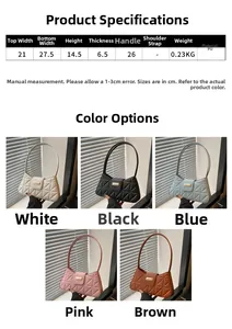 Especificaciones de tamaño para el bolso baguette de cuero PU acolchado