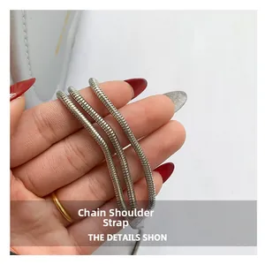 Detail shot of the silver snake chain strap made of high-quality alloy for heart bag