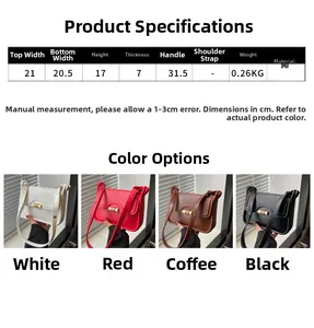 Size guide for PU leather underarm bag with dimensions, weight and color options chart