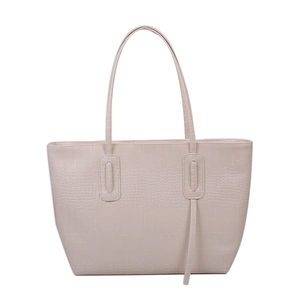 Grand sac cabas minimaliste crème avec motif crocodile gaufré et bandoulières chic